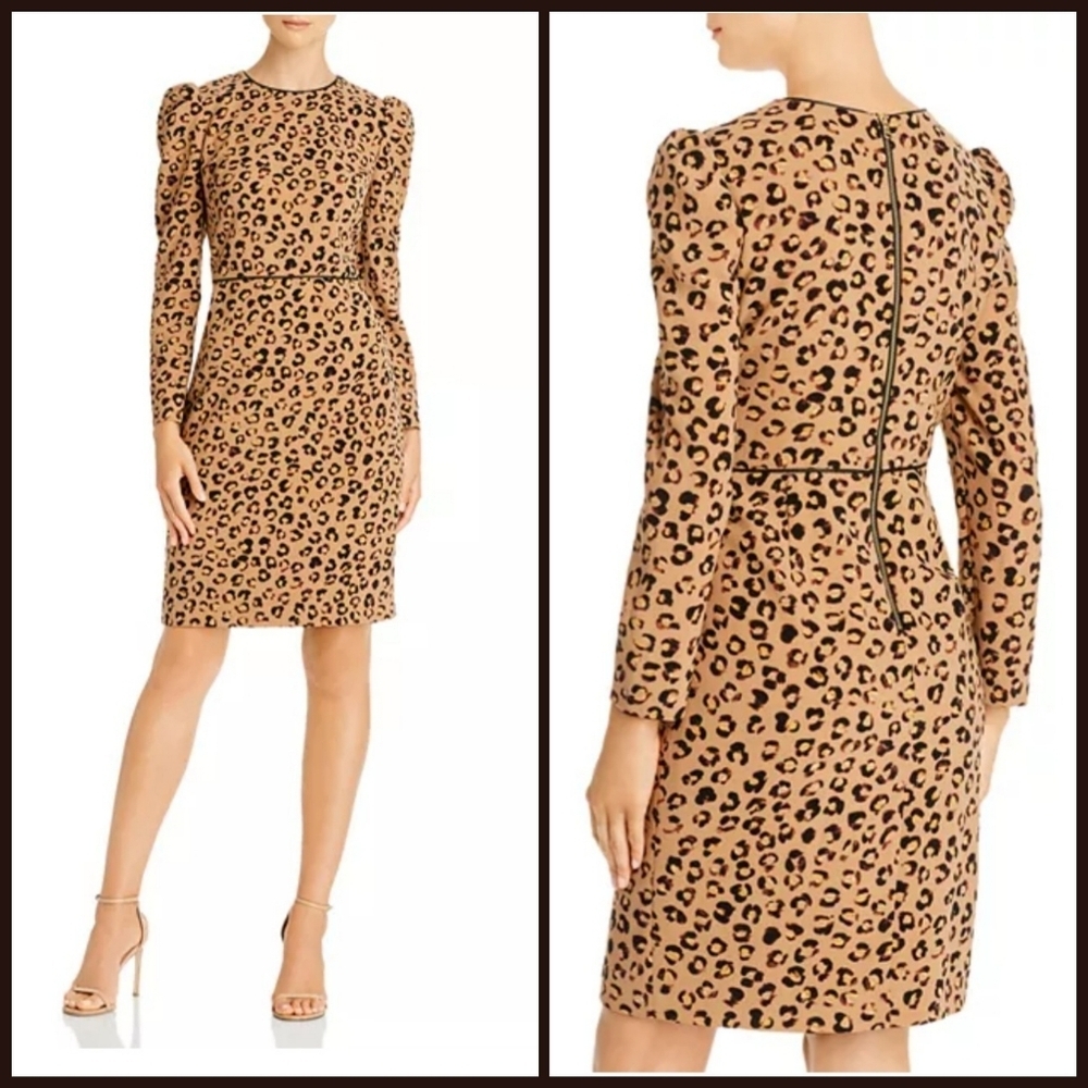 NWT Donna Karan Leopard Print Long-Sleeved Sheath Dress